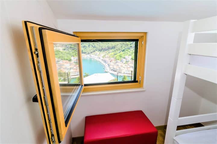 An incredible view from the bedroom with bunk beds.
