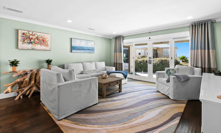 Living room with comfortable seating for movie night