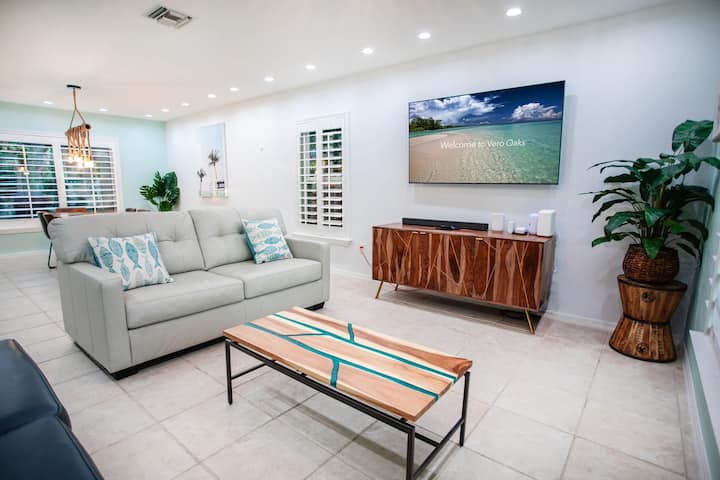 Living room with ample space and queen bed couch 