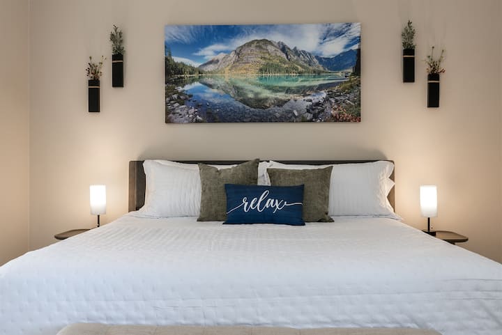 Primary bedroom with king-sized bed