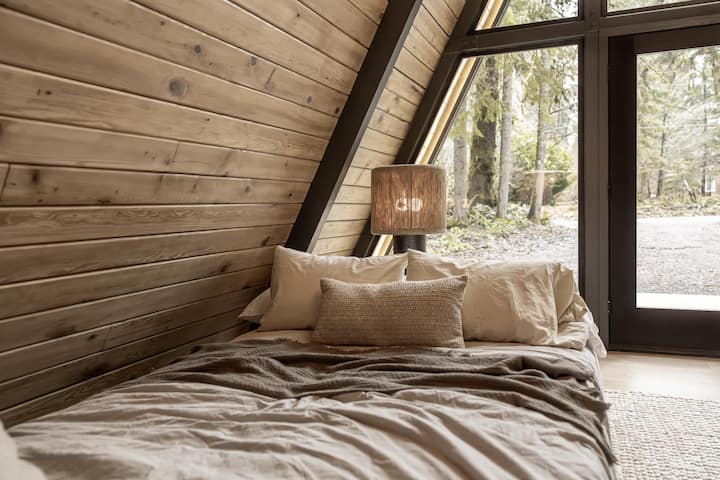 The sofa bed in the living room easily converts into a queen-size.