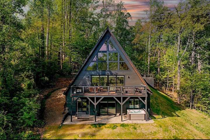 Modern A-Frame Cabin with Panoramic Views| Hot Tub