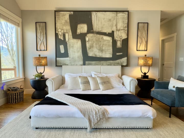 Main level living room: King size sofa bed.