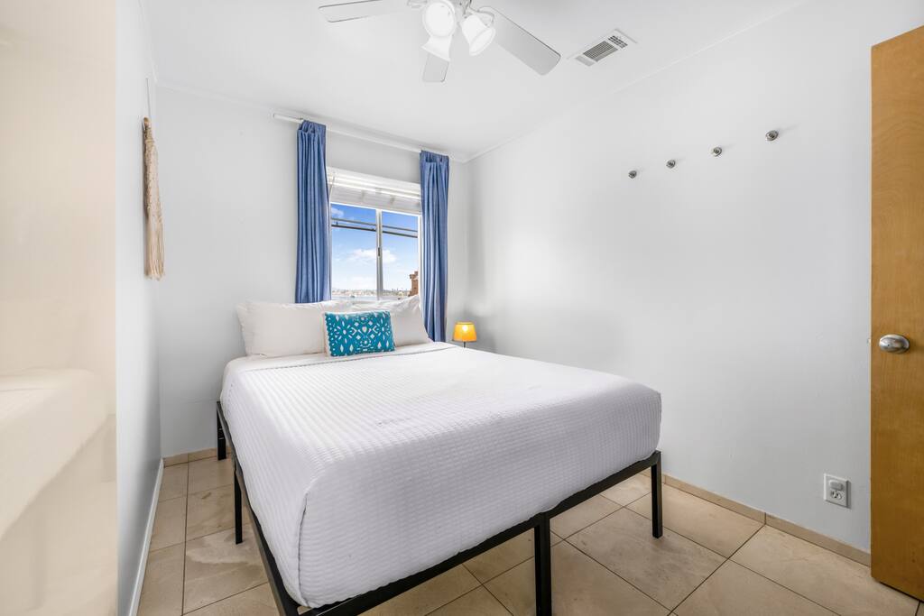 Queen size comfy bed as well as pull out couch in living area.
Hotel quality linens. 