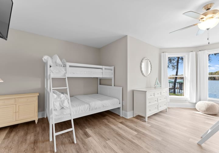 Lower Level bunk room- 2 twin over full bunks sleeps 4 adults or 6 kids. 