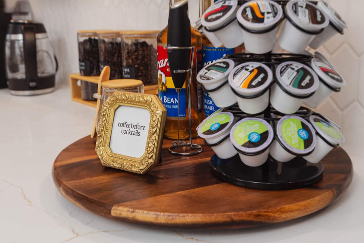 Use a K-cup if you're an early riser, pour whiskey for everyone else by evening. The sign on the shelf pretty much sums up how the day goes