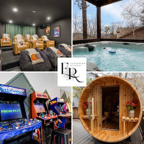 7BR Resort Home-Sauna, Hot Tub, Arcade, Sleeps 18