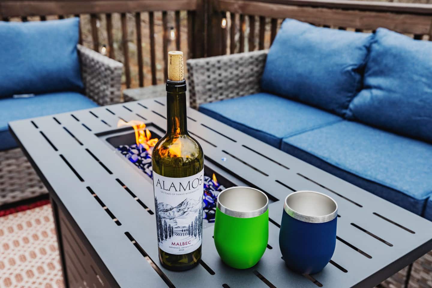 our the wine into the tumblers before you head out to the fire pit so nothing spills on the way. These two get refilled more than once most