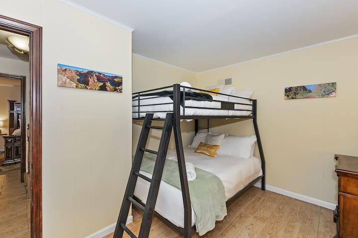 The bunk room is the perfect place for kids with a twin and queen bunk.