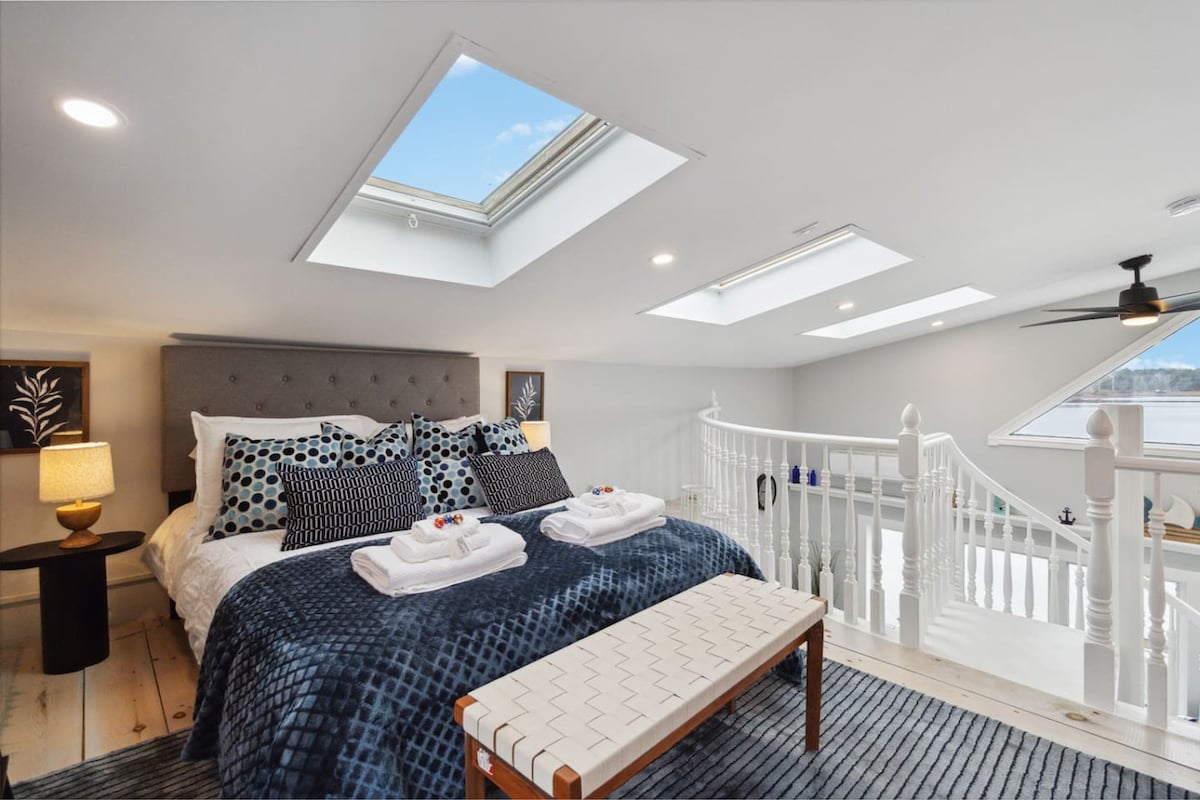 Mezzanine is open plan with glorious views