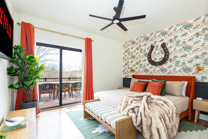 Junior master suite designed with a nod to Galena territory’s horseback riding heritage
