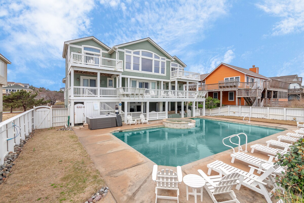 Oceanfront Duck Retreat w/ Pool, Hot Tub & Views