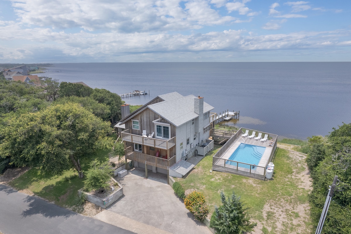 Soundfront Frisco Retreat | Pool & Sunset Views
