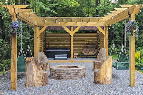 Hot Tub, Fire Pit & Patio: A-Frame Stafford Cabin