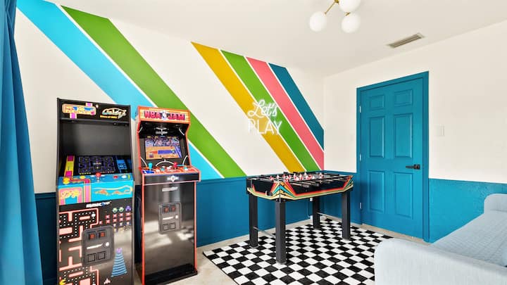 ✨ Game on! ✨ Challenge your friends to classic arcade games, foosball, and more in our colorful game room. Perfect for late-night competitions and nonstop fun! ️