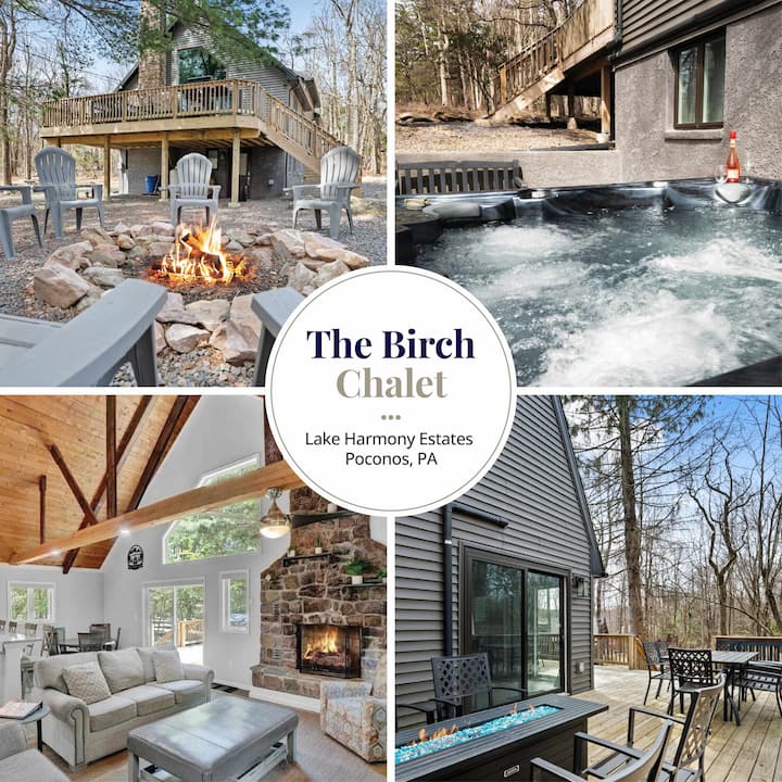 The Birch Chalet: Hot Tub, Fire Pits & Lake Access - Lake Harmony, PA