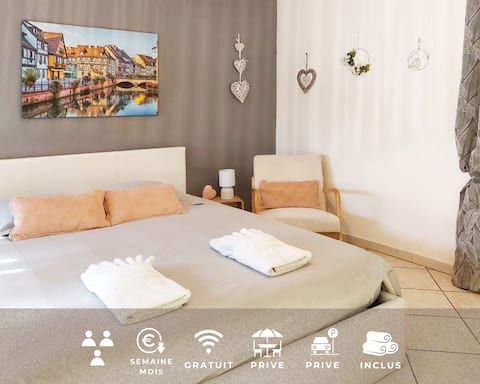 The cocoon on the ground floor with parking, 5 km from Colmar