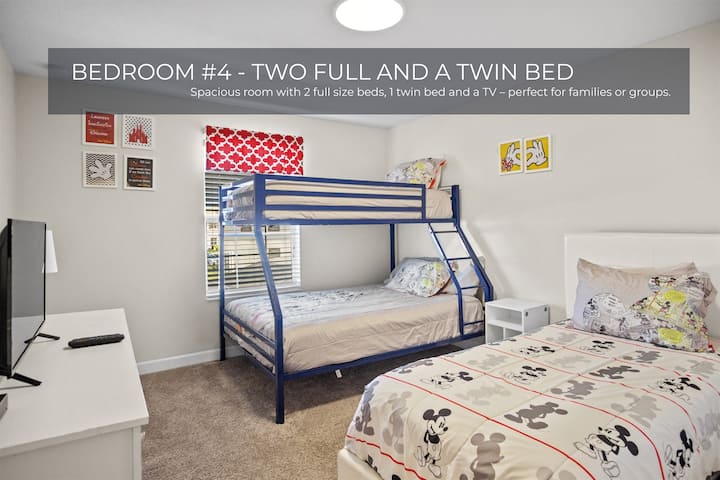 ห้องพักกว้างขวางและใช้งานได้หลากหลายมีเตียงเต็มรูปแบบ 2 เตียงและเตียงสองชั้นคู่เหมาะสำหรับครอบครัวหรือกลุ่ม