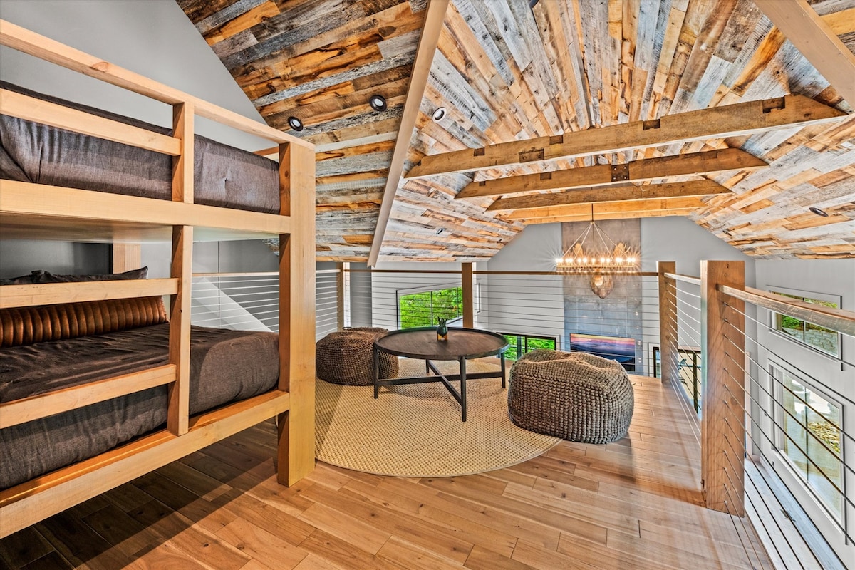 Full over full bunk beds in loft area