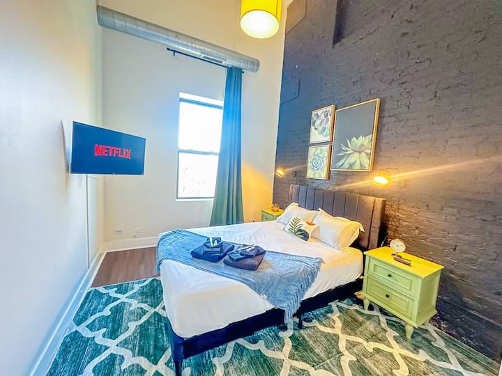 Cozy bedroom with modern touches. Designed for comfort.