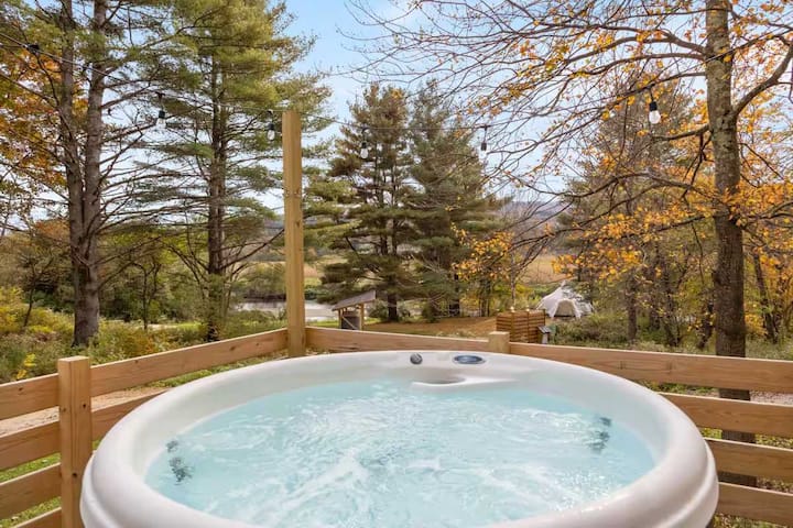 Designer A-Frame Treehouse | Hot Tub & Sauna