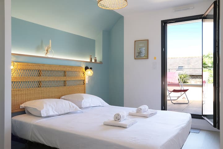 Chumba cha kulala kilicho na kitanda 160x200 - ufikiaji wa mtaro wenye mwonekano wa bahari