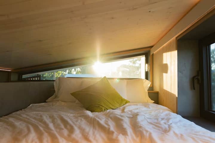 Lofted Queen bed with views of the mountains