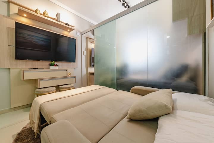 Studio Vista Mar Em Santos | A/c + Wi-fi E Vaga - Santos