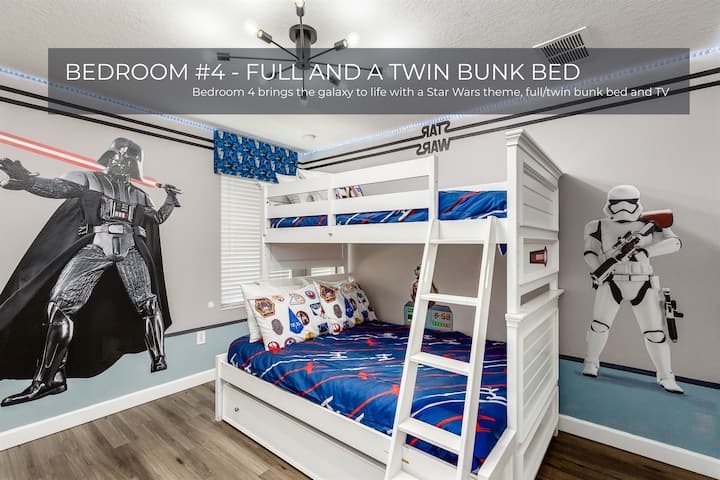 El dormitorio 4 es perfecto para familias con una litera completa y con dos camas individuales.