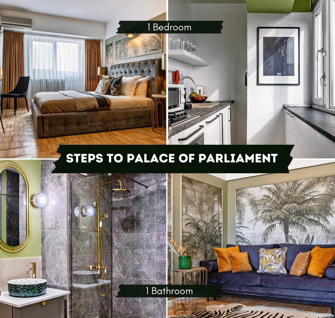 The cozy bedroom features a queen-size bed with a decorative headboard and stylish bedding. Natural light filters through large windows, complemented by velvet curtains. The kitchen showcases modern appliances against sleek white tiles, while the bathroom offers a rainfall shower within a contemporary tiled design. The inviting living area includes a vibrant couch and artwork, creating a relaxing space.