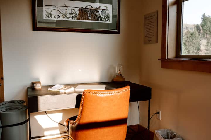 A desk for writing, dreaming, drawing, or working. Plus two thick yoga mats. 