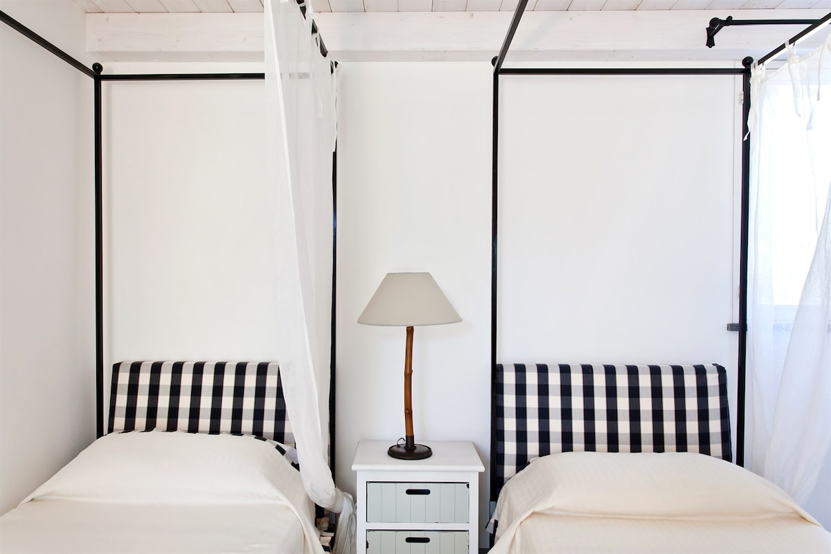 The twin room on the ground floor of the smaller guesthouse. (Bedroom 6)