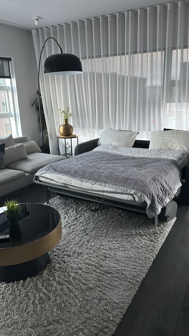 La sala de estar cuenta con un cómodo sofá cama que puede acomodar cómodamente a dos personas ✨