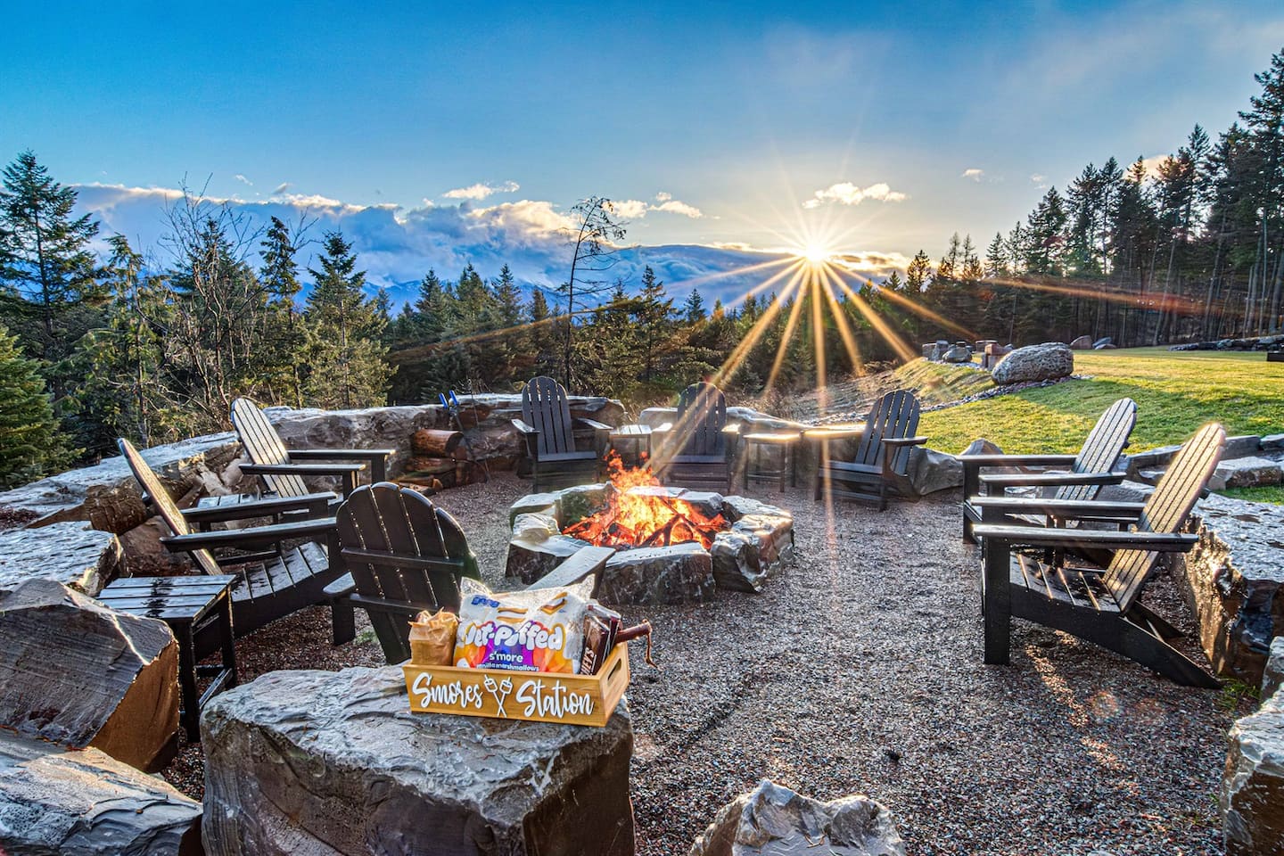 Soaring Eagle Lodge mansion at sunset