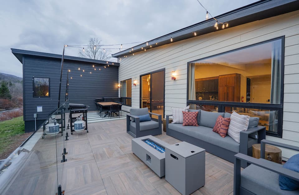 Back deck with mountain views