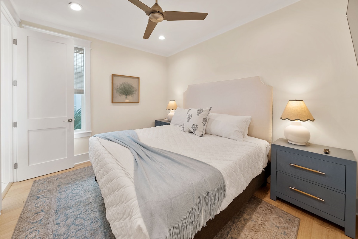 Bedroom #3 features king bed, with ensuite & smart tv.