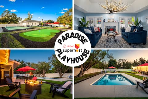 Top Airbnb: 4BR Htd Pool, 10 MIN to Beach, Mini Golf, Fire Pit in Bradenton