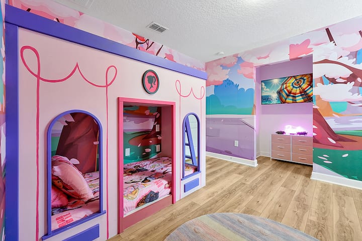 Entrez dans le coin rose magique de la chambre Barbie. L'imagination y est vivante !