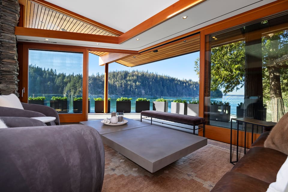A stone-and-glass villa on Chuckanut Drive, Bellingham, Washington, United States, photo 1 of 10