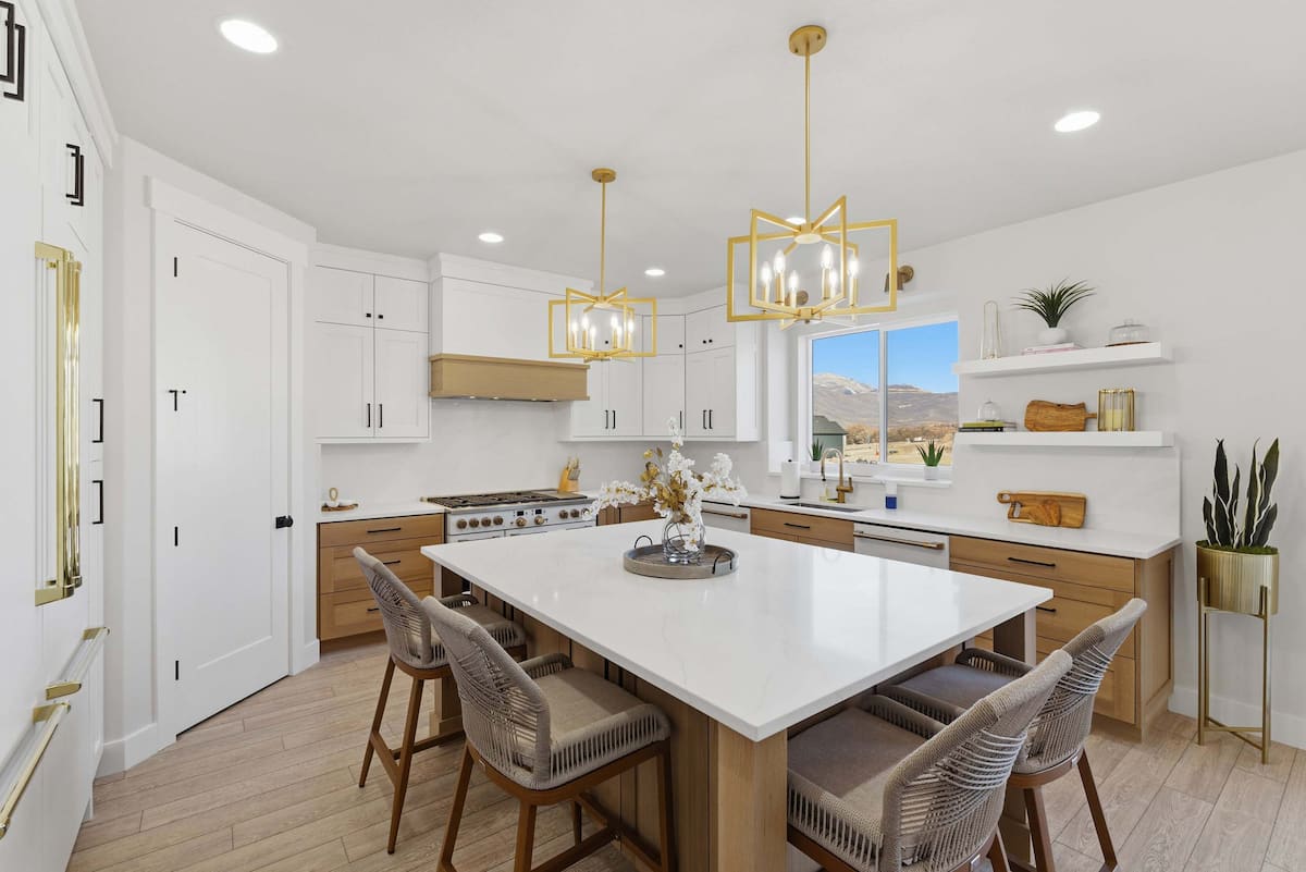 Chef's kitchen with island and Café appliances