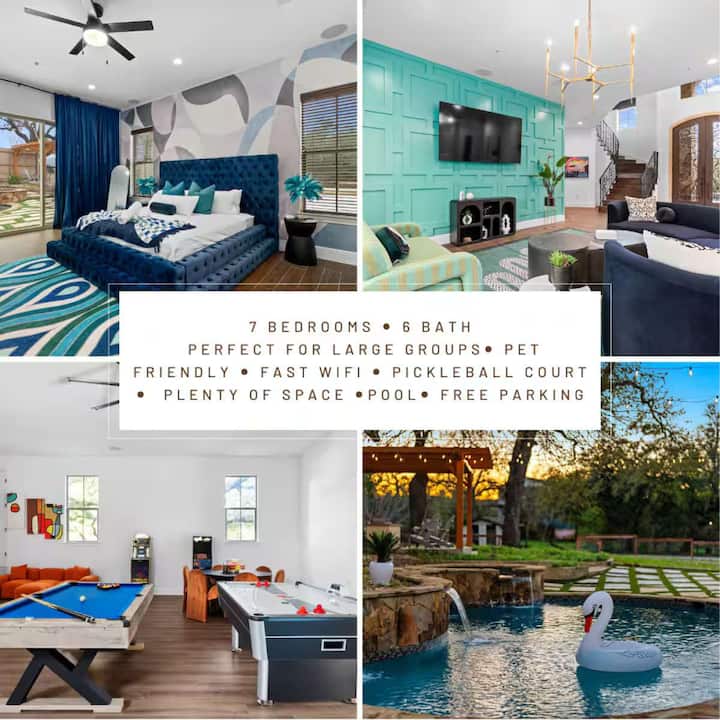 Massive Retreat-pool-pickleball-gameroom+much More - Lakeway, TX