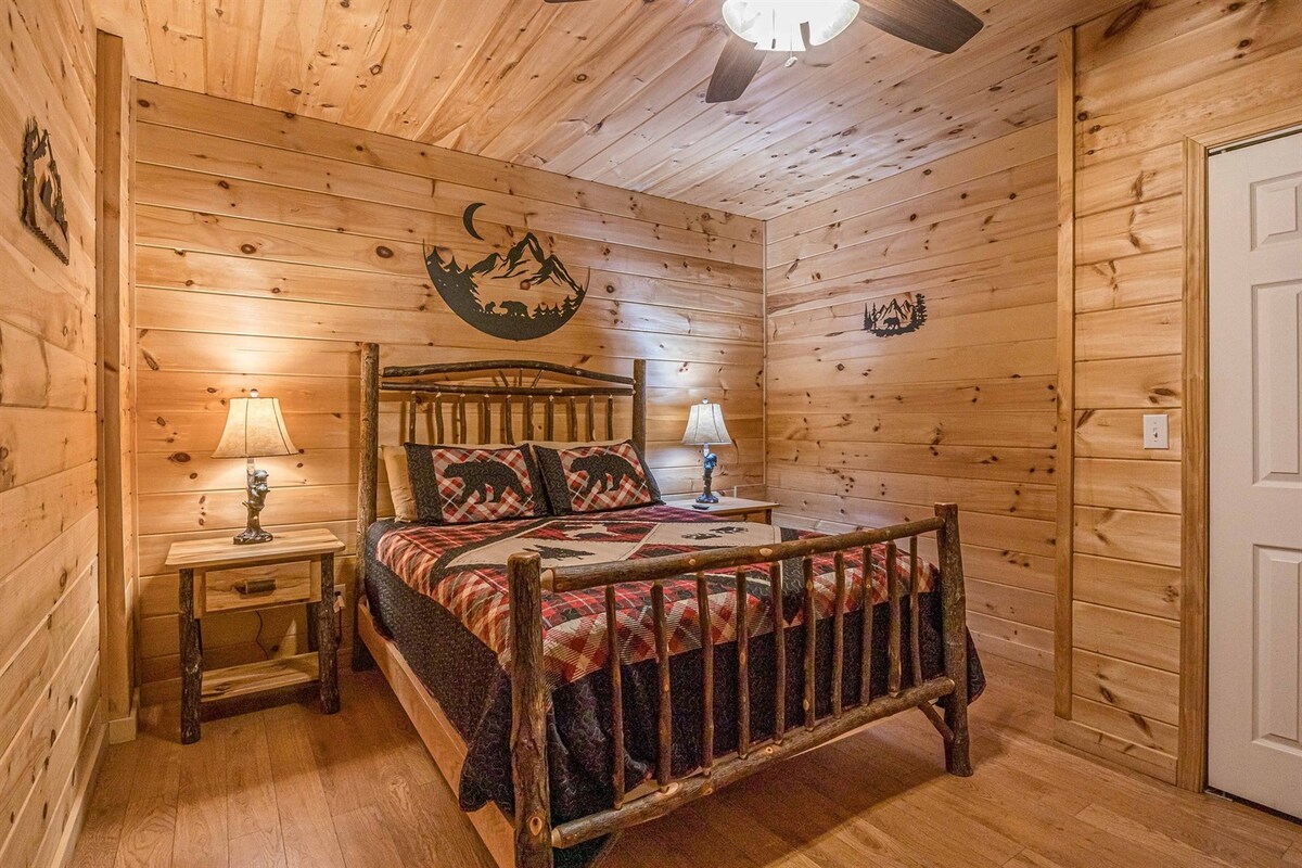 1st Basement Guest Queen Hickory Log Bedroom