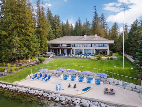 Sleeps 24! Luxe Waterfront Estate w Beach, Hot Tub