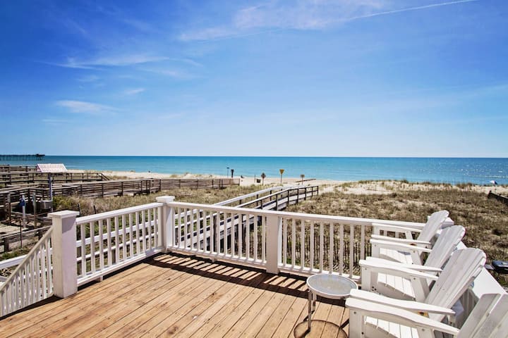 Oceanfront Escape | 4 Balconies, Beach Access, Walk To Kure Pier, Turtle Nesting Area! Dog Friendly - Kure Beach, NC