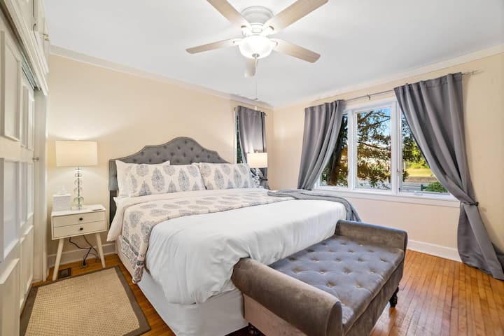 Master on the main level with luxury linens and foam topper.