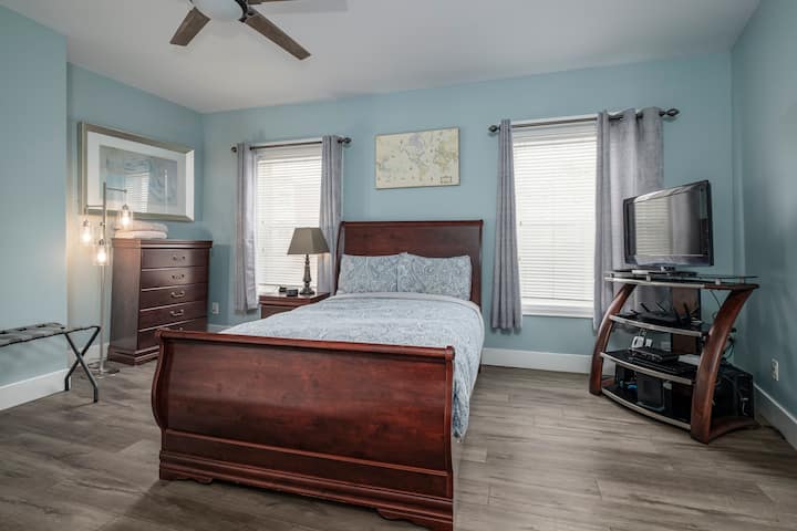 Second level bedroom located at the front of the house. Lots of storage, and a ceiling fan for warm summer nights. 