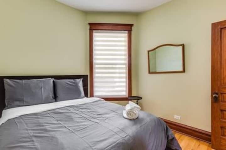 The second bedroom is just off the kitchen, and also has a closet