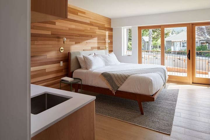 Arch Cape Loft Oregon Coast Rental, view from first floor rooms. Blackout shades installed after photos were taken.