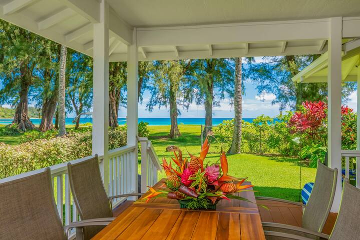 Beachfront Home + Cottage at Center of Hanalei Bay