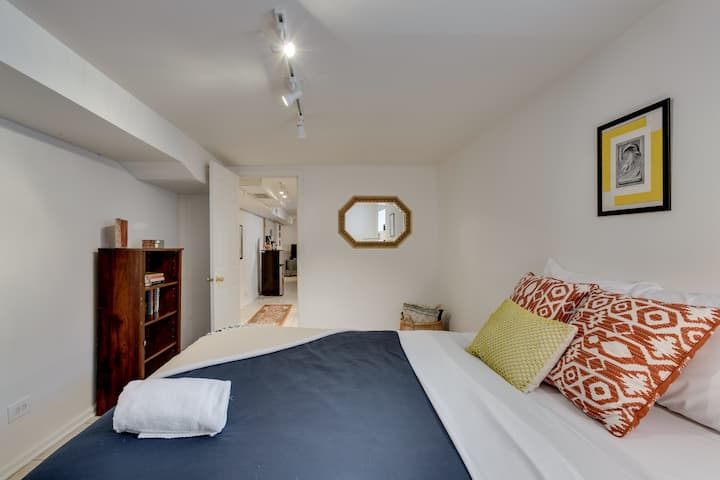 The second bedroom, at the end of the hall, also has a Queen-sized bed and a closet